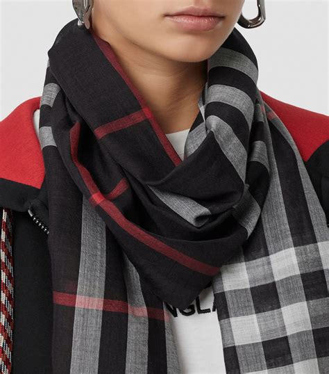 burberry lightweight check wool and silk scarf plum check|Check Wool Silk Scarf in Cameo .